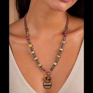 Recycled Skateboard Bead Necklace, Artisan Lampwork Glass Pendant