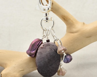 Heather Sachet Handmade Charm, Porcelain Jasper, Czech Glass and Silver Lobster Claw
