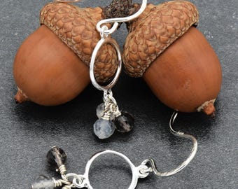 Handmade Sterling Silver Dangle Earrings, Rainbow Moonstone, Smoky Quartz, Labradorite