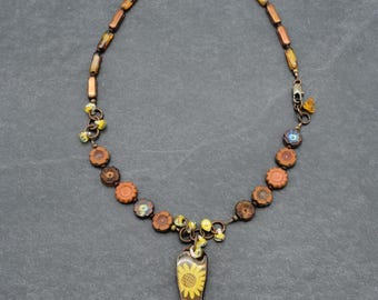 Handmade Floral Boot Necklace, Lampwork Glass, Czech Glass Beads