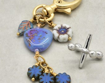 Periwinkle Pixie Dust Handbag Purse Charm Handmade with Artisan Lampwork Glass