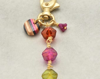 Tutti Fruity Charm Handmade with Recycled Skateboard Bead and Czech Glass