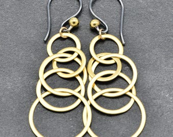 Going in Circles Handmade Statement Earrings, Gold and Sterling Silver