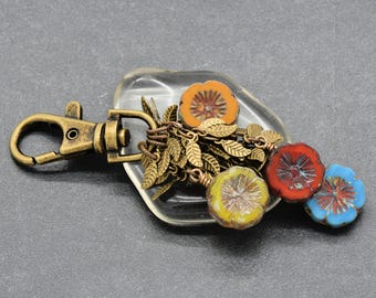 Fall Bouquet Handmade Charm, Czech Glass and Antique Brass Lobster Claw