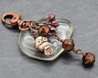 Woodland Hootie Handmade Charm, Czech Glass and Antique Copper Lobster Claw