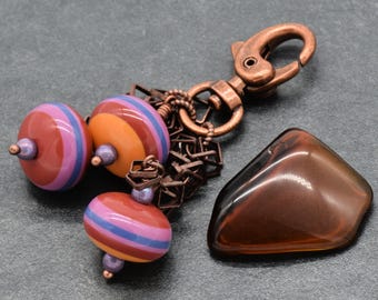 Autumn Palette Handmade Charm,  Vintage Lucite, Czech Glass and Copper Lobster Claw