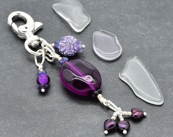 Violet Handmade Handbag Charm, Lucite and Czech Glass