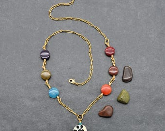 Forever Friend Handmade Necklace, Artisan Lampwork Glass, Tagua Nuts and 18K Gold Plated Chain