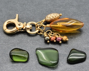 Sun Kissed Handmade Charm,  Topaz Lucite Focal, Czech Glass and Gold Lobster Claw