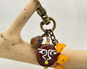 Tiki Mask Handmade Handbag Charm, Lampwork Glass and Czech Glass