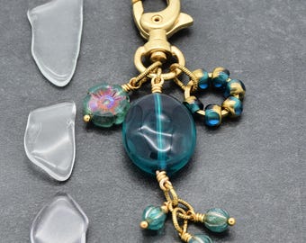 Aqua Blue Handmade Handbag Charm, Lucite and Czech Glass