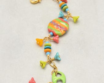 Summer Carnival Handmade Bracelet with African Kazuri Focal, Tagua Nuts & Czech Glass