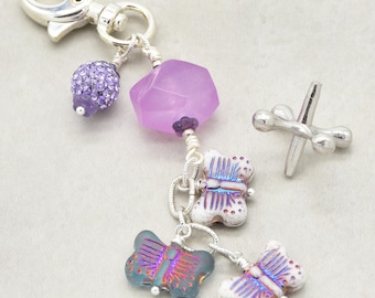Lilac Butterfly Handmade Handbag Charm, Lilac Quartz and Czech Glass