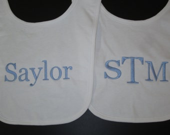 Baby Bib Set of 2 - Personalized, Baby Bibs, Monogrammed Bibs, Personalized Gifts, Baby Gifts, Baby Boy, Monogram, White Bibs