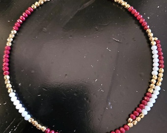 Beaded Choker -Maroon White and Gold