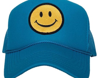Happy Face  Trucker Hat - Black