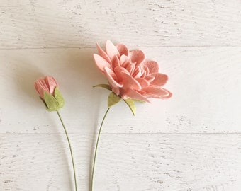 Mittlere Dahlie + Knospe, Einzelstamm Filzblume, Filzblumen für die Herstellung Ihrer eigenen Strauß, Geschenk Topper, Fotorequisite
