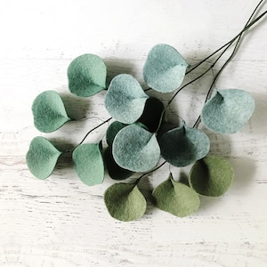 Zilveren dollar eucalyptusblad, vilten stengel, vilten bloemen en groen voor het maken van je eigen boeket, cadeautopper, fotorekwisiet
