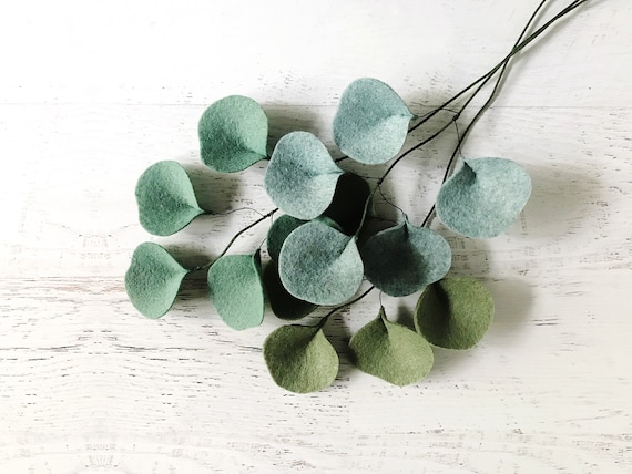 Silver Dollar Eucalyptus Foliage, Felt Stem, Felt Flowers and Greenery for making your own bouquet, gift topper, photo prop