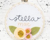 Name with 3 Dimensional Flowers - Personalized Hoop Art - Felt and Embroidery