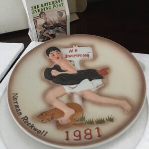 Norman Rockwell 1981 Annual Mini Plate &quot;No Swimming&quot; signed by Dave Grossman