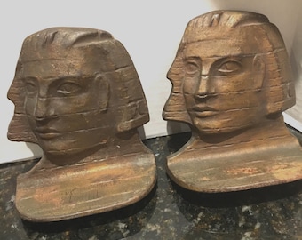Antique  Sphinx Bookends: Snead & Co. Egyptian Library Decor, Bibliophile Gift