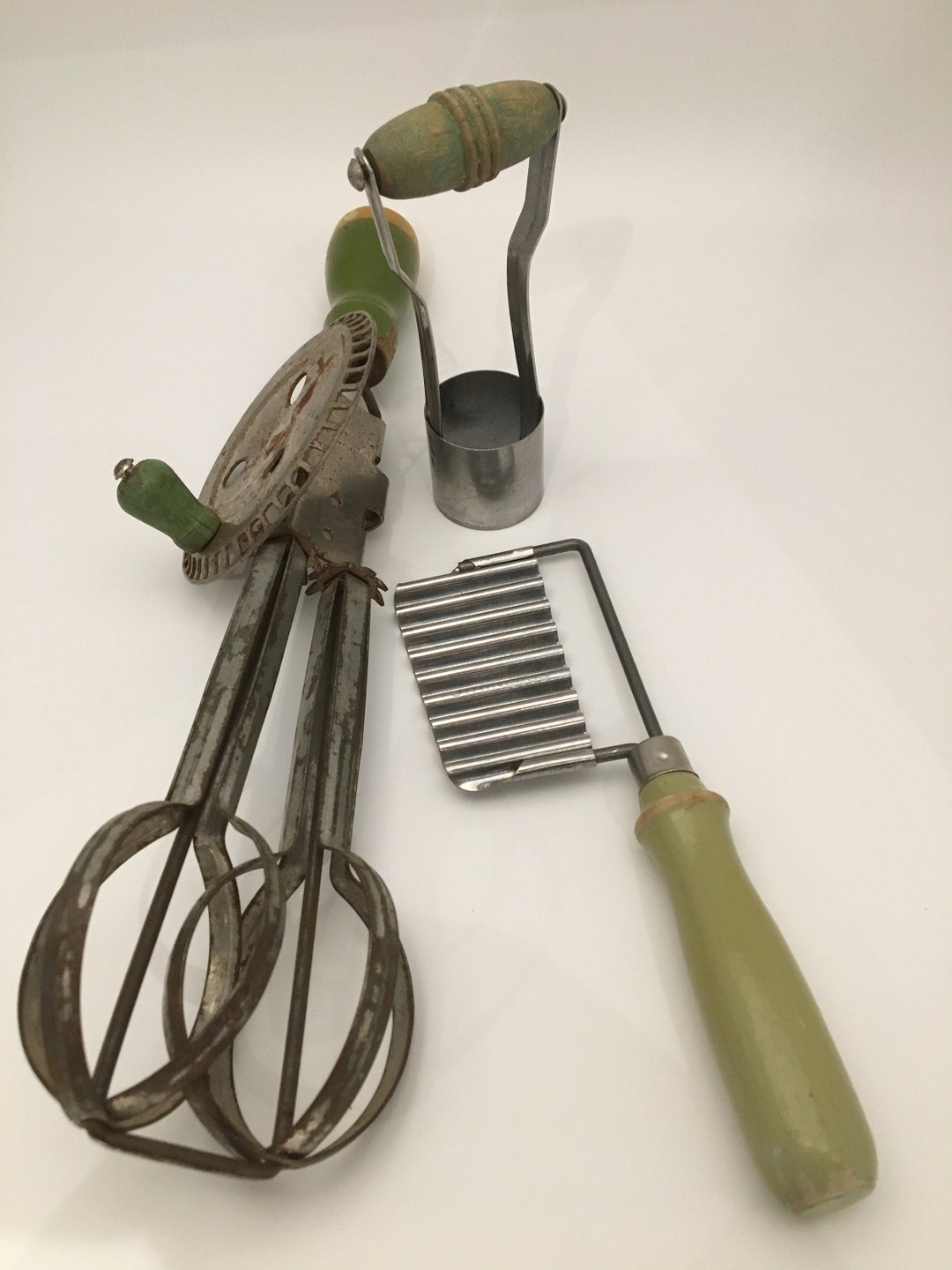 Vintage Green Handled Kitchen Utensils Group of Three 3 Etsy