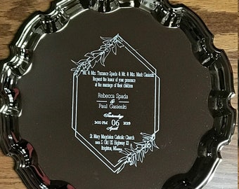 wedding tray engraved wedding gift wedding gift 10 " Chippendale tray engraved tray personalized tray silver tray serving tray