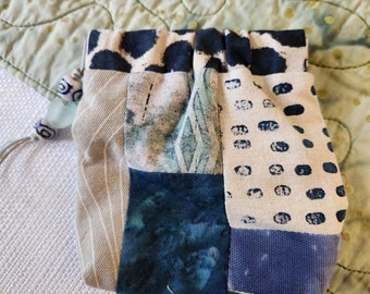 6-Small Handmade Fabric Patchwork Pouch with Flex Frame Closure