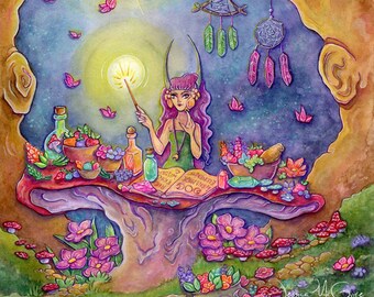 Mushroom Magic Ver2 // Witch/Fairy/Whimsical/ART PRINT