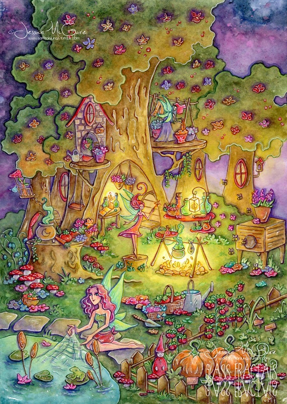 Fairy Tree House Magic Fairy Whimsical Art Print Etsy Fairy Tree House Magic Fairy Whimsical Art Print Etsy