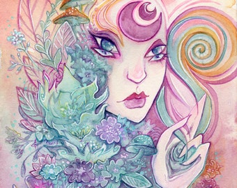 Floral Witch // Fantasy/Magical/Fairy/Fae/Moon/ART PRINT