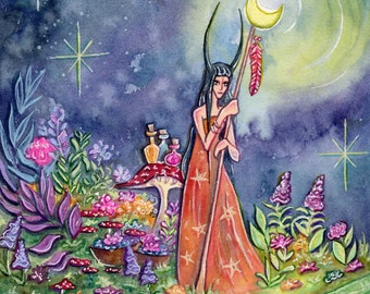 Water Witch // Magical/Moon/Fantasy/Whimsical/Goddess/ART PRINT