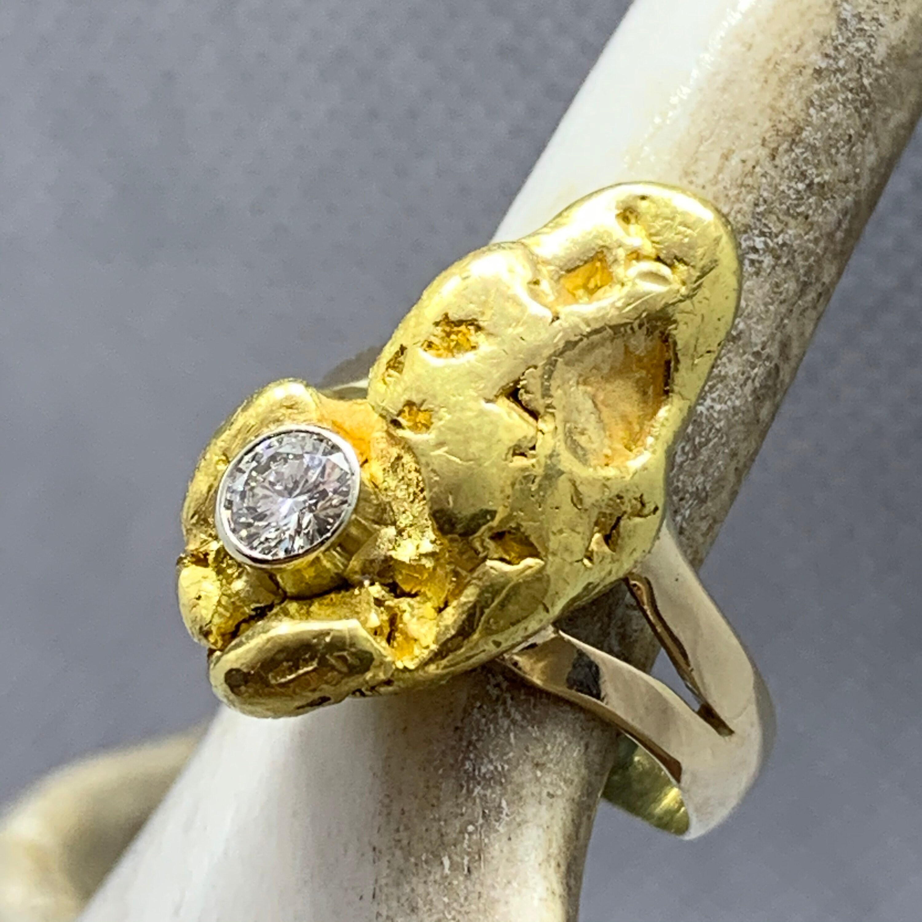 Authentic Alaskan Gold Nugget Ring with .25 ct Diamond Etsy