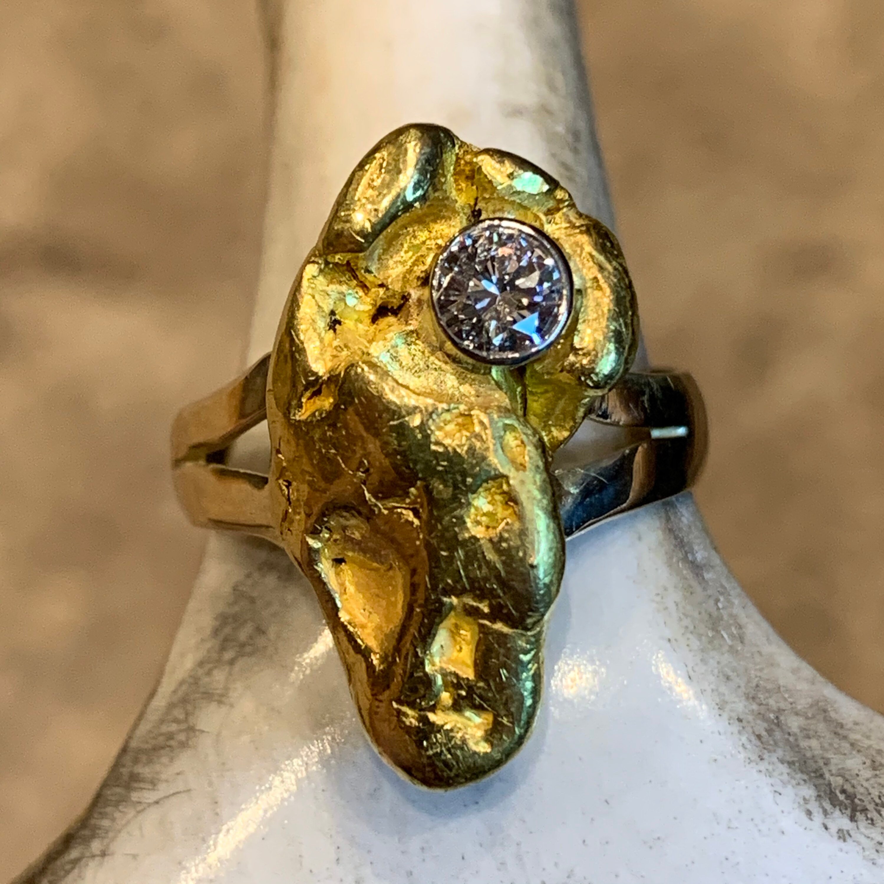 Authentic Alaskan Gold Nugget Ring with .25 ct Diamond Etsy