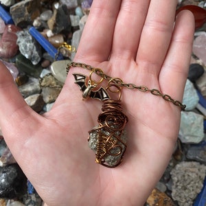 Pyrite Wire Wrapped Boho Crystal Bat Statement Necklace