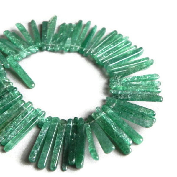 Green Aventurine stick beads, 20pieces of Green Aventurine thin sticks