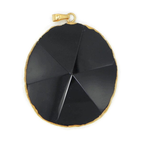 Onyx pendant, 1 black onyx pendant with gold plated rim