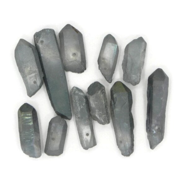 11 matte grey mystic titanium coated crystal points