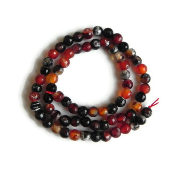 45% Off Sale, small faceted fire agate beads, 17 pieces dark colored fire agate beads, 7 mm fire agate beads, semi precious gemstone beads