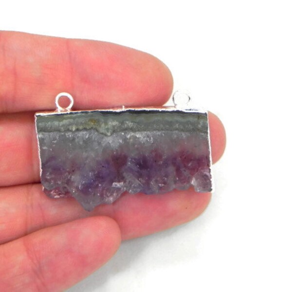 Amethyst, 1 stalactite with silver plated outer rim