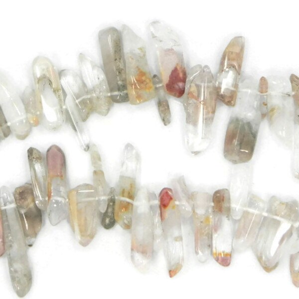 Quartz, 42 polished quartz thin stick beads