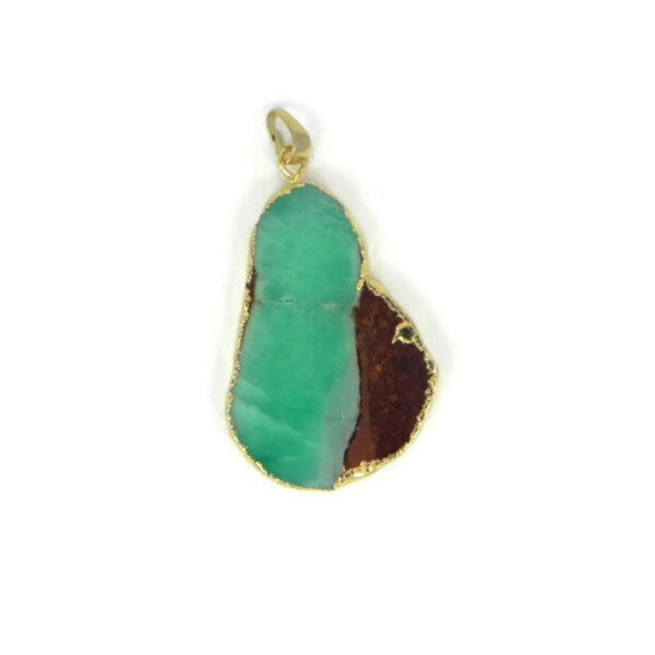 1 Chrysoprase focal pendant with gold plated outer rim