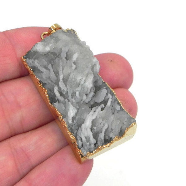 30% off with code, Druzy, 1 matte gray druzy bead with gold plated rim