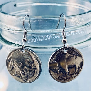 Buffalo Nickel Earrings (flat) - genuine antique coins!