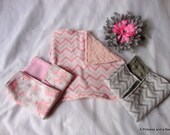 Pink and Gray Flannel Baby Washcloths, Very Gentle Baby Wash Cloths, Baby Girl, Ready to Give Gift, Mommy and Baby Elephants