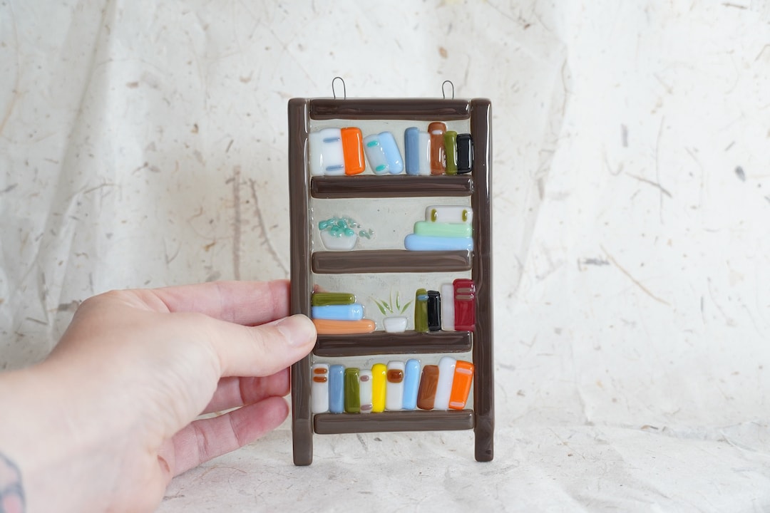 Fused Glass Bookcase, Library Decor - Etsy