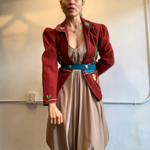 1940s Mexican Souvenir Burgundy Embroidered Jacket