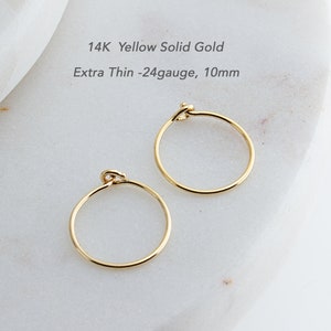 Solid 14K Gold Hoop Piercing 10mm 24 GA Hugger Nostril Handmade, Sold in Pairs