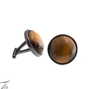 Men Round Cufflinks, Sterling Silver Cuffs, Silver Cufflinks, Handmade Cufflinks, Wedding Jewelry, Tiger Eye Cuffs, Stone Cufflinks